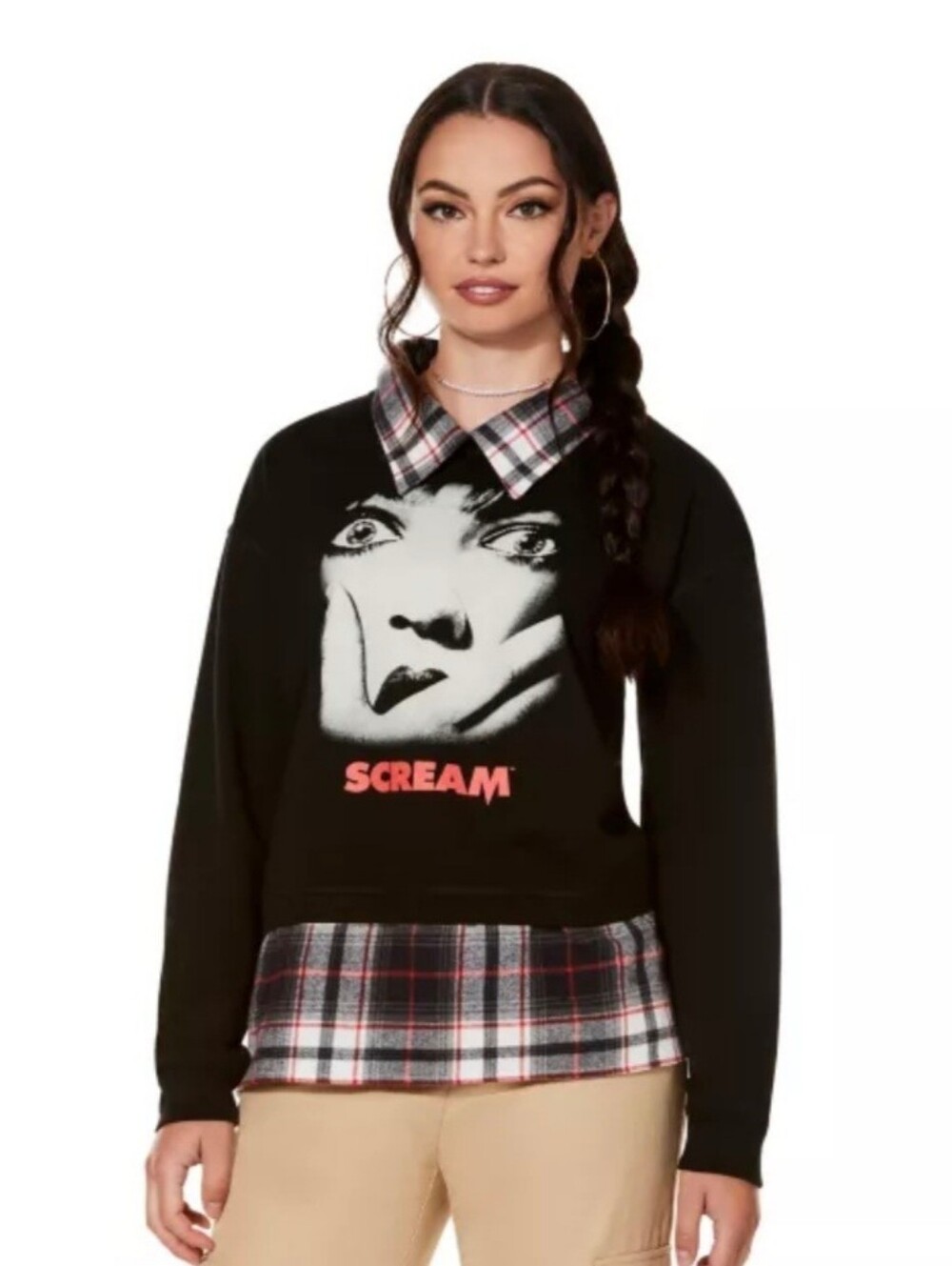 Scream Ghostface Slasher Long Sleeve Sweatshirt Plaid Flannel Top Medium